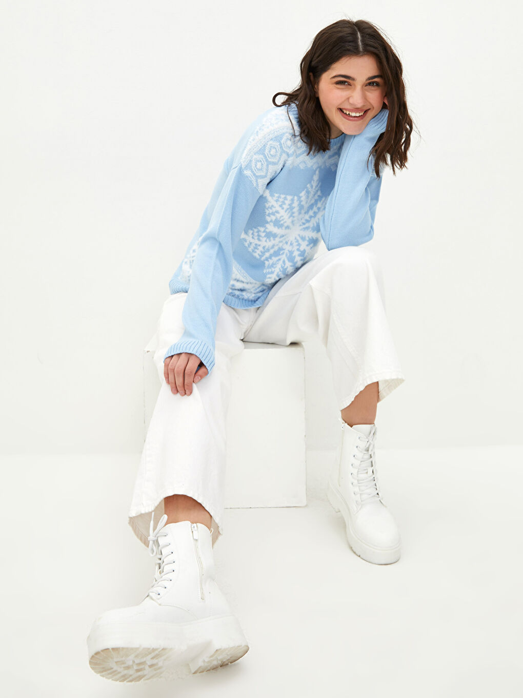 Rundhalsausschnitt Neujahrsmotiv Langarm Damen Strickpullover-2