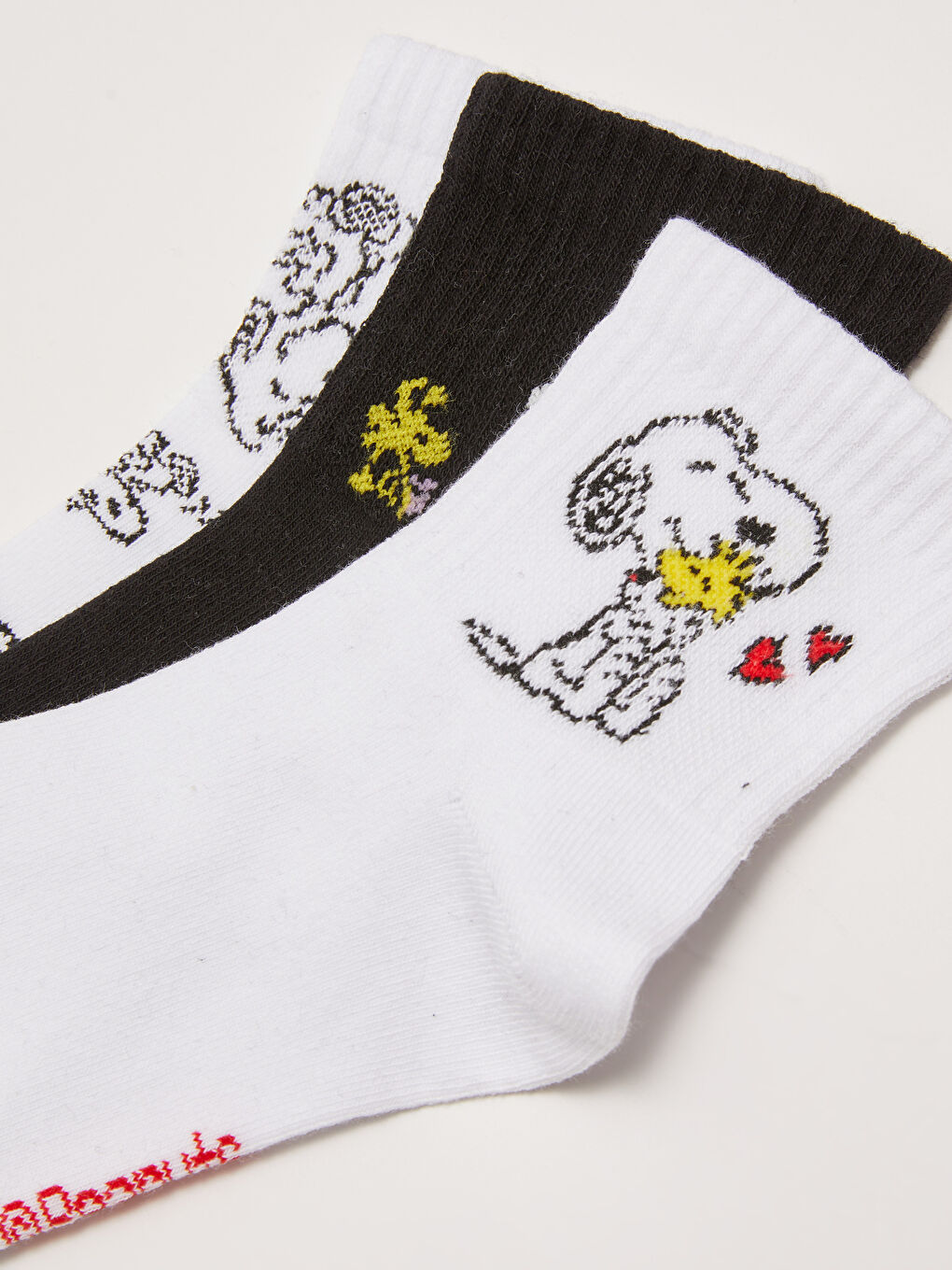 Ekru Snoopy Baskılı Kadın Soket Çorap 3'lü-2