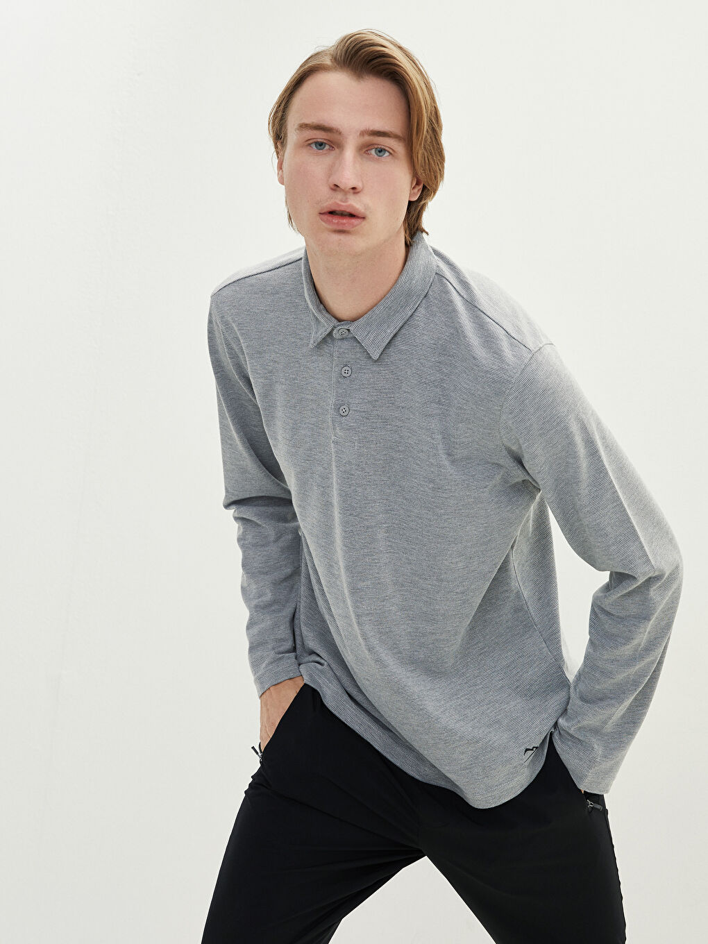 Polo Neck Long Sleeve Men's T-Shirt
