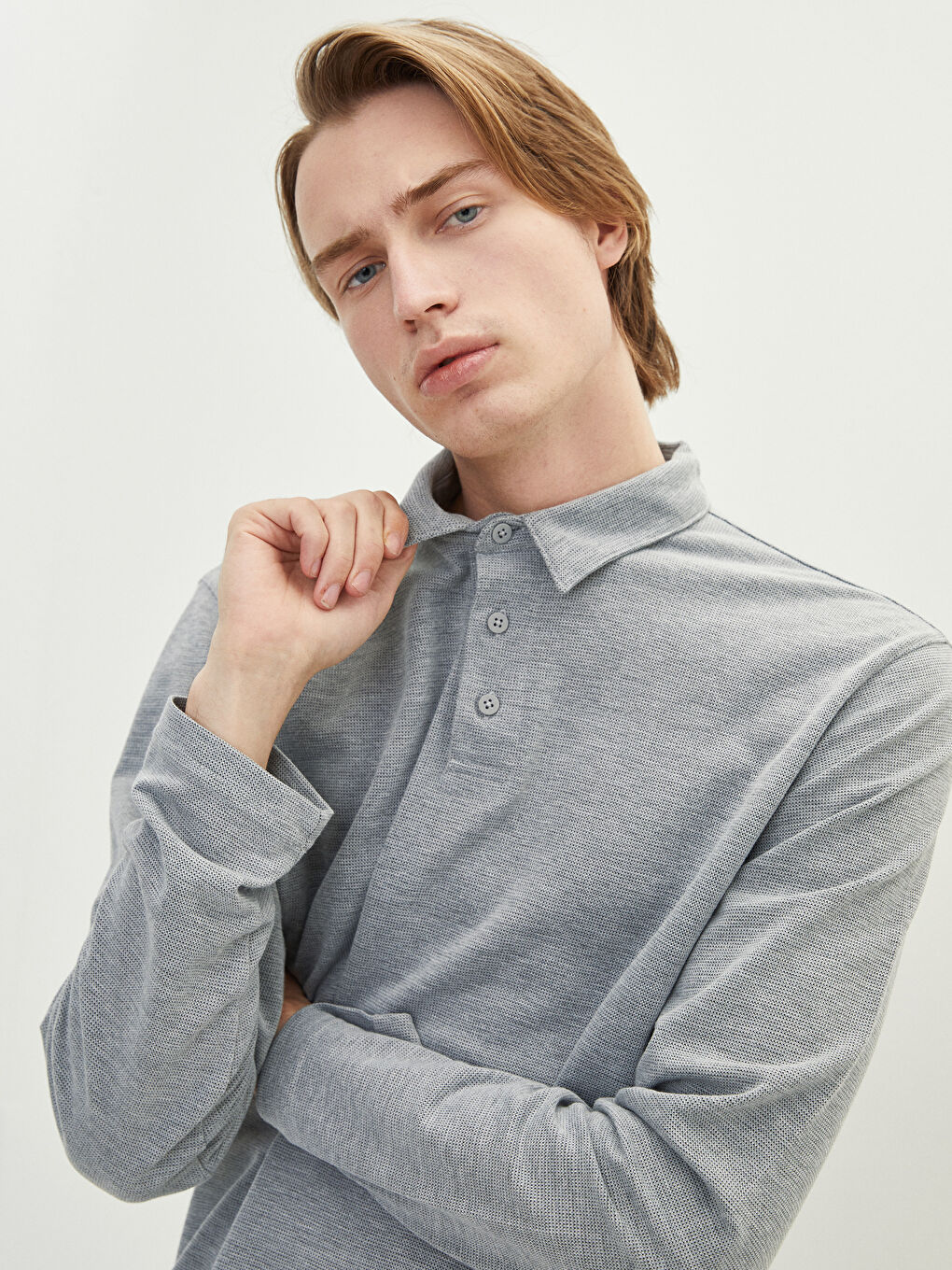 Polo Neck Long Sleeve Men's T-Shirt-1