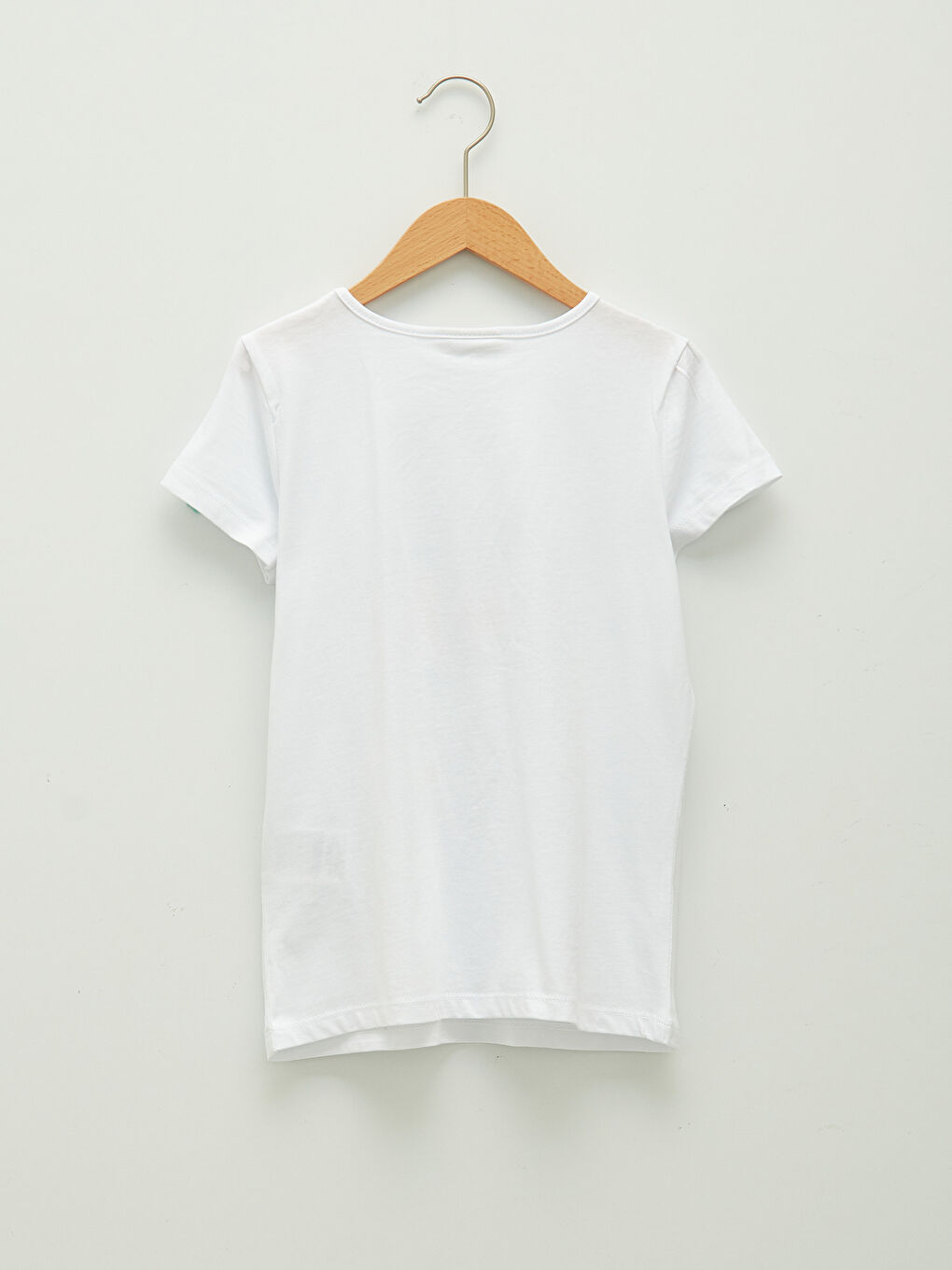 Beyaz Bisiklet Yaka Baskılı Kısa Kollu Kız Çocuk Tişört-1