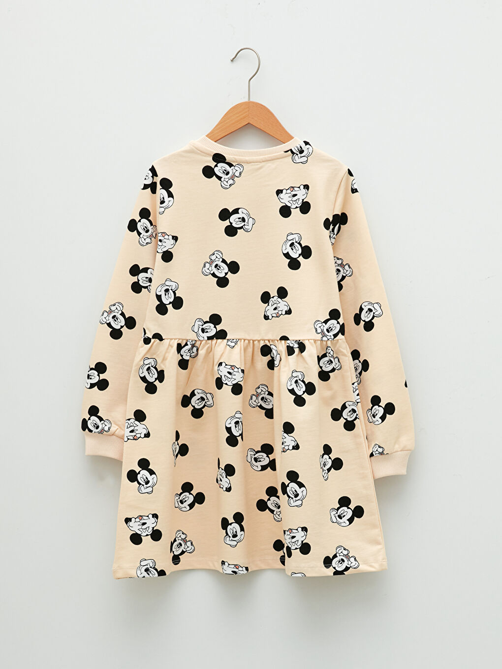 فستان بناتي مطبوع ميكي ماوس بأكمام طويلة وقبة دائرية-1