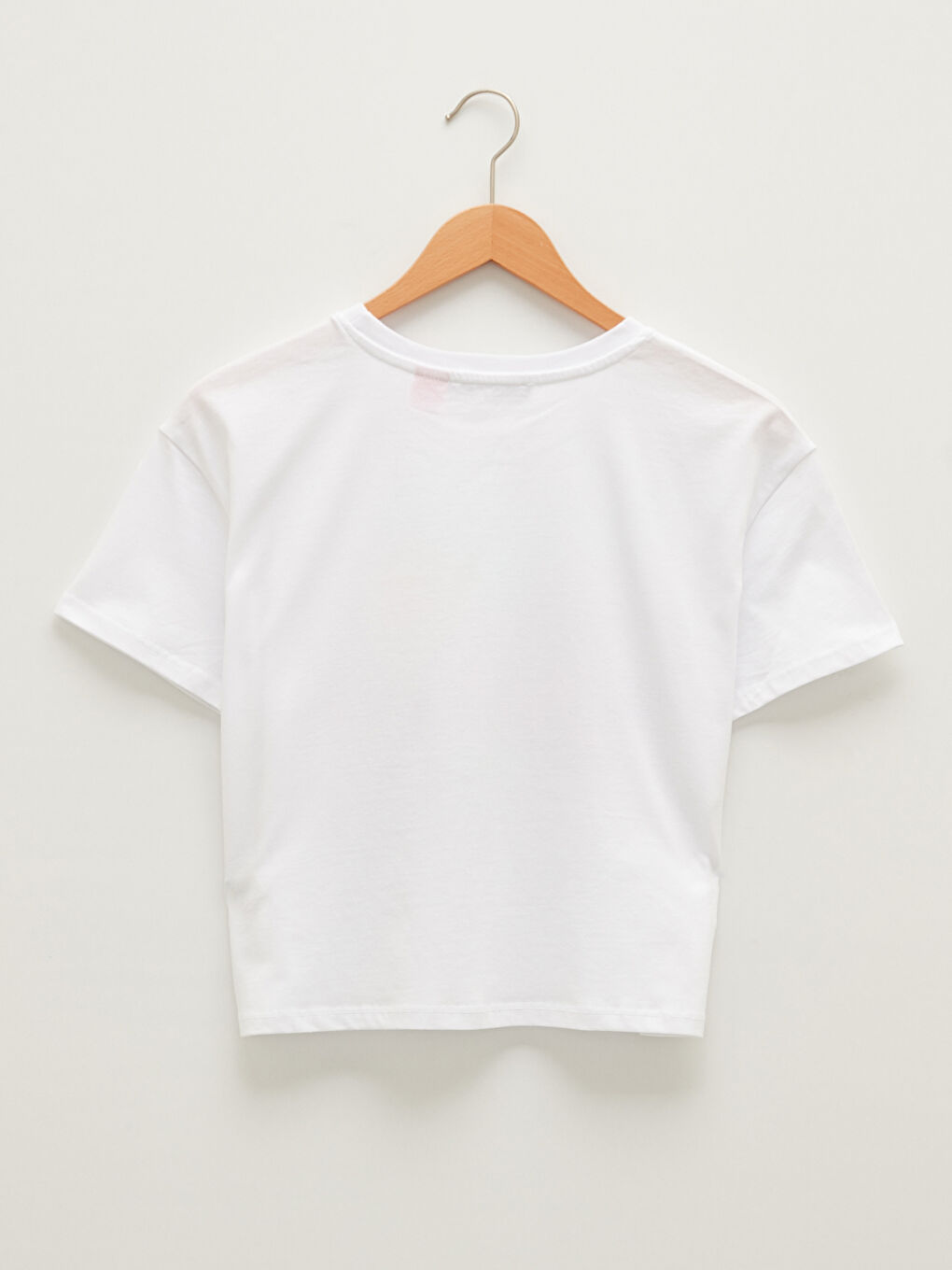 Beyaz Bisiklet Yaka Barbie Baskılı Kısa Kollu Kadın Crop-6