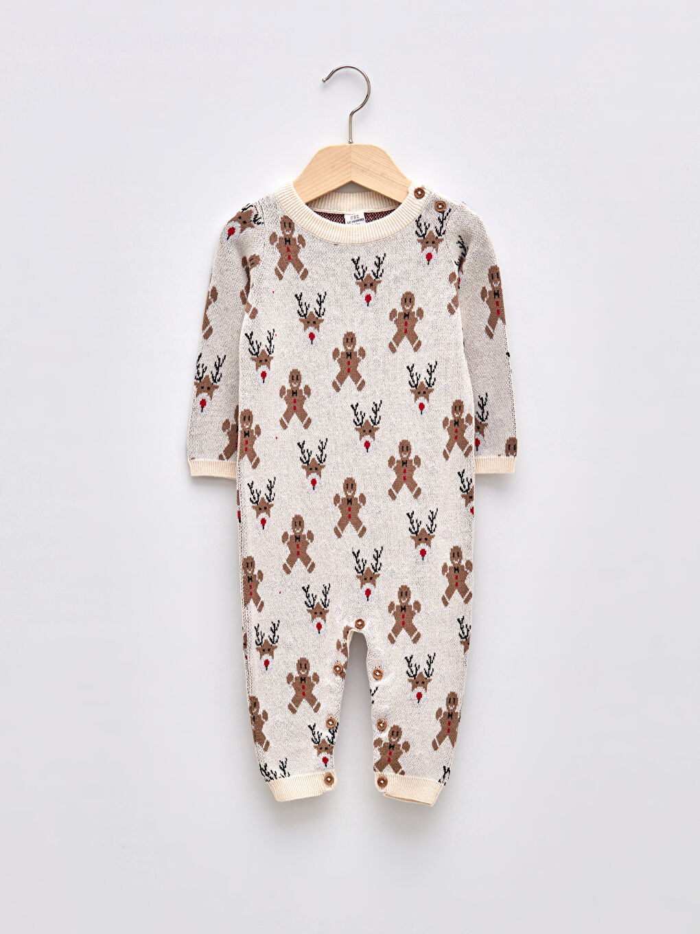Crew Neck Long Sleeve Patterned Knitwear Baby Boy Rompers