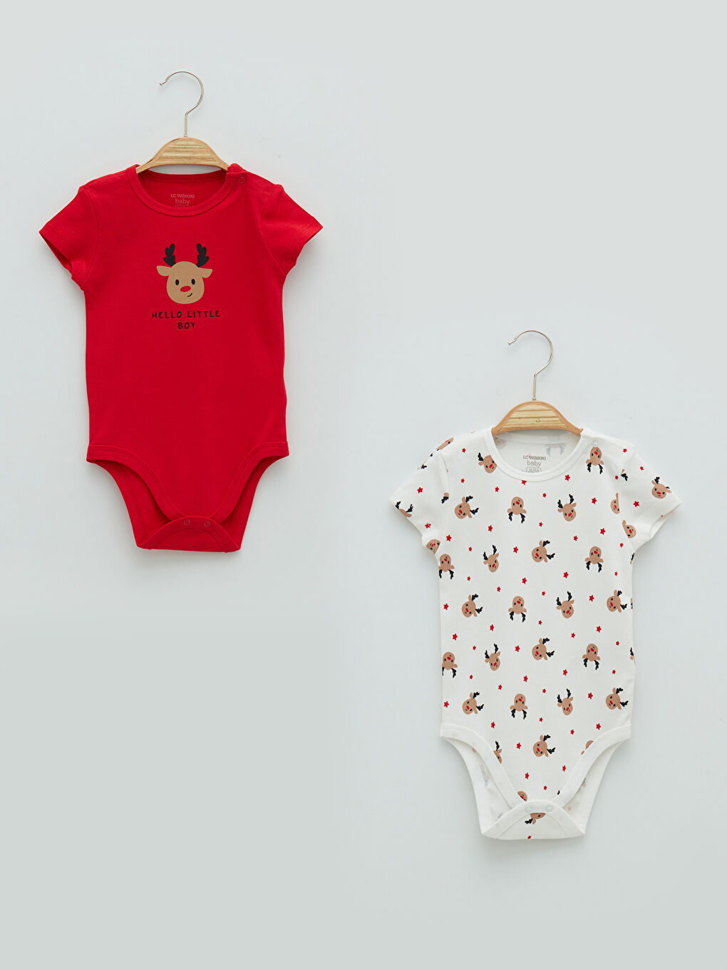 Crew Neck Short Sleeve Christmas Cotton Baby Boy Snap Snap Body 2 Pack