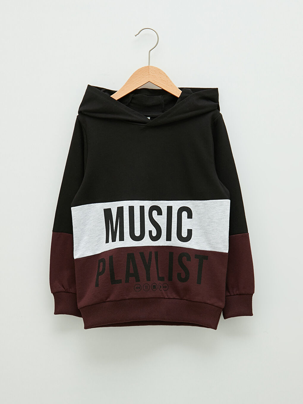 Siyah Kapüşonlu Baskılı Uzun Kollu Erkek Çocuk Sweatshirt