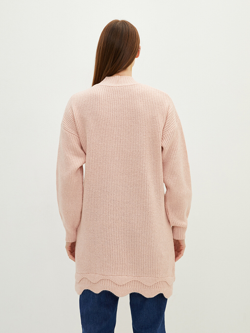 Mock Neck Plain Long Sleeve Oversize Women's Knitwear Tunic-2