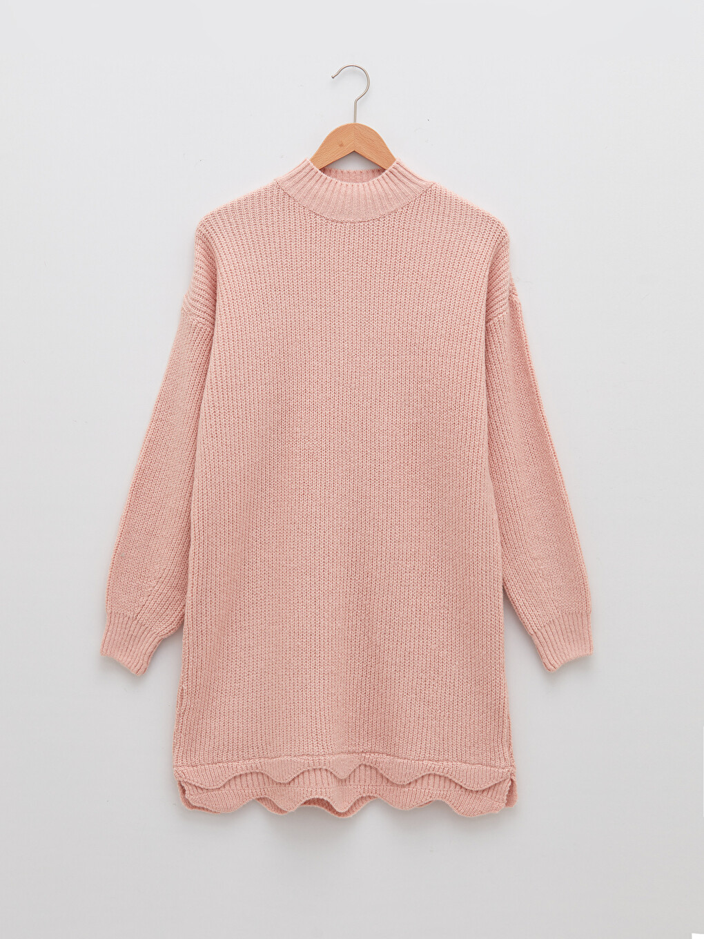 Mock Neck Plain Long Sleeve Oversize Women's Knitwear Tunic-3