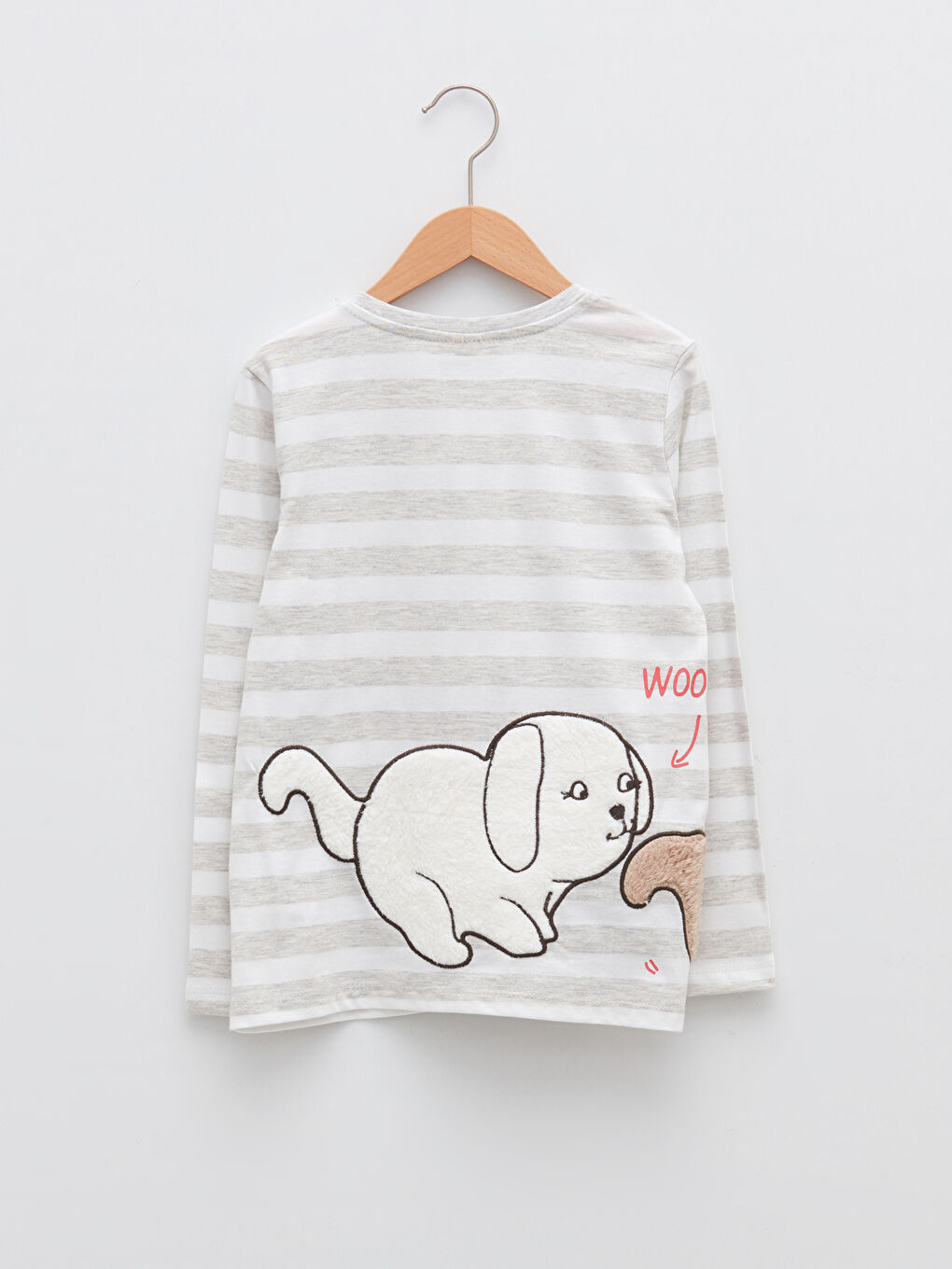 Тениска с кръгло деколте, бродирани детайли и дълъг ръкав за момичета-1