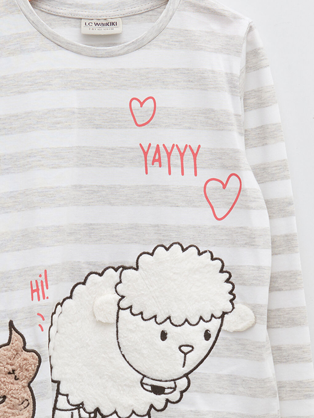 Тениска с кръгло деколте, бродирани детайли и дълъг ръкав за момичета-2