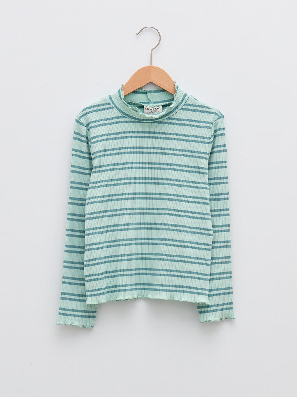High Neck Striped Long Sleeve Girls T-Shirt