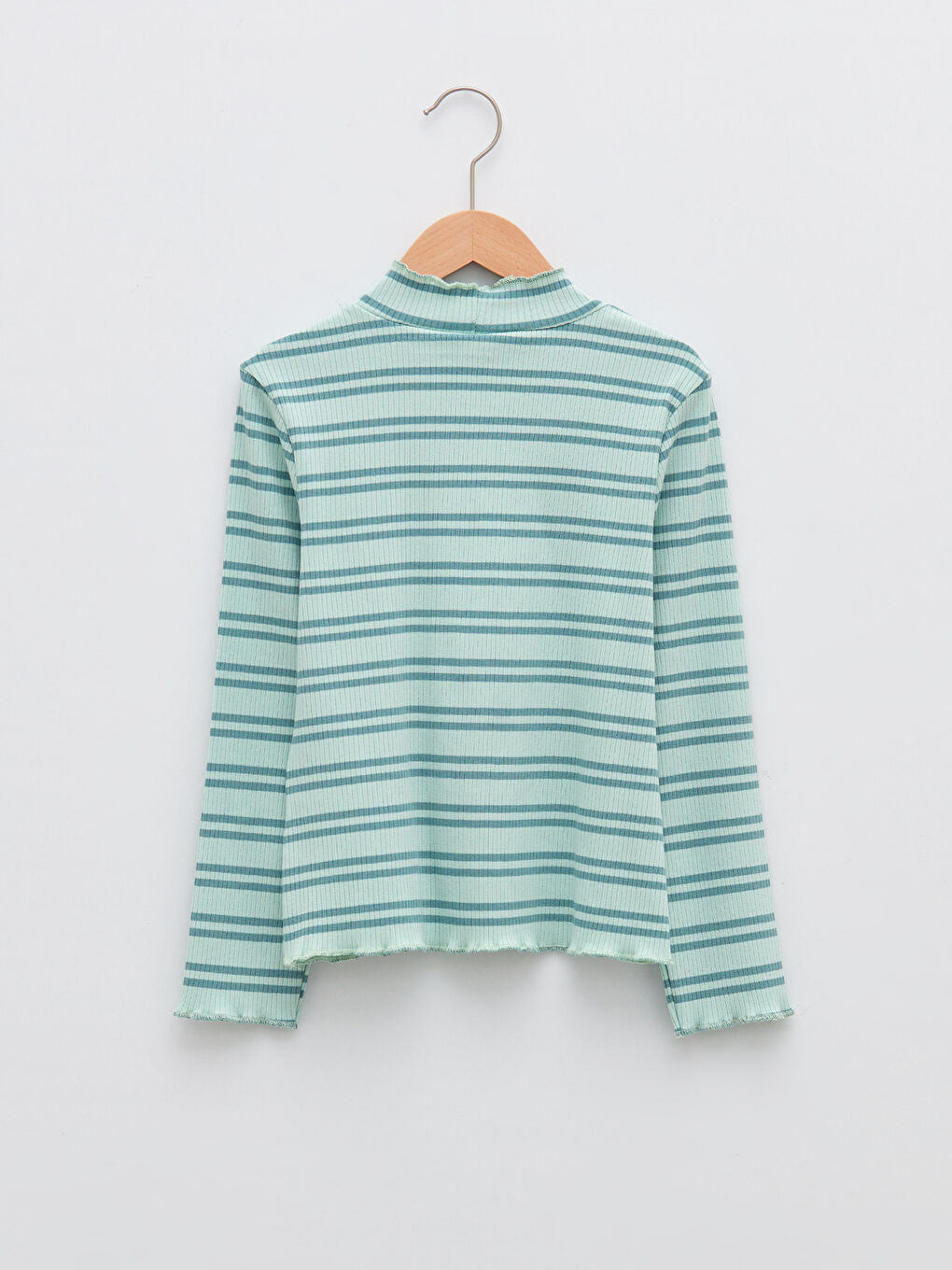 High Neck Striped Long Sleeve Girls T-Shirt-1