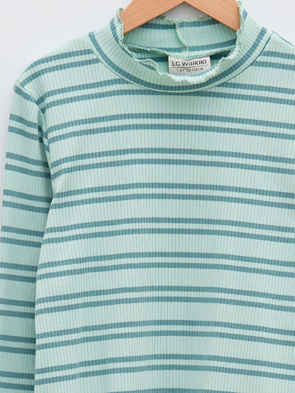 High Neck Striped Long Sleeve Girls T-Shirt-2