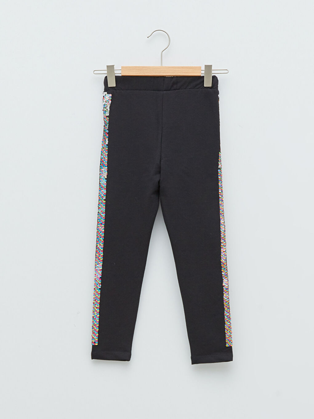 Siyah Beli Lastikli Pul İşlemeli Pamuklu Kız Çocuk Tayt-1