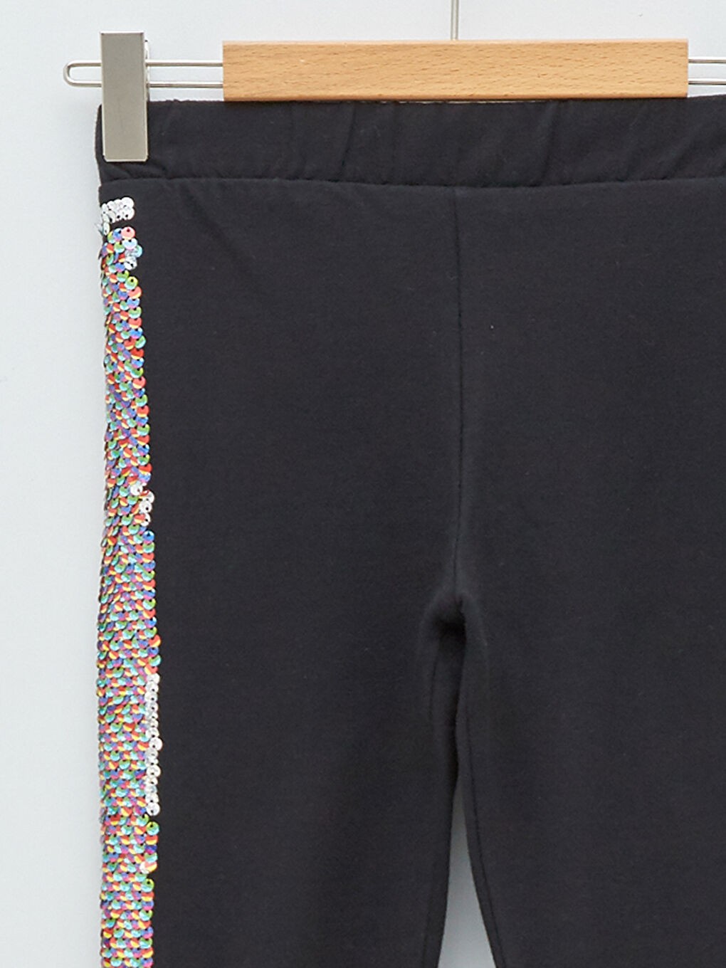 Siyah Beli Lastikli Pul İşlemeli Pamuklu Kız Çocuk Tayt-2