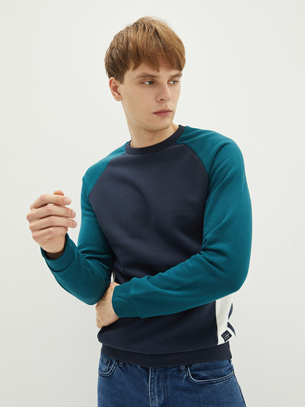 Crew Neck Long Sleeve Color Block Men's Thick Sweatshirt-1