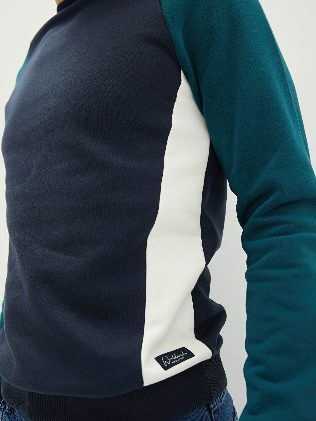 Crew Neck Long Sleeve Color Block Men's Thick Sweatshirt-3