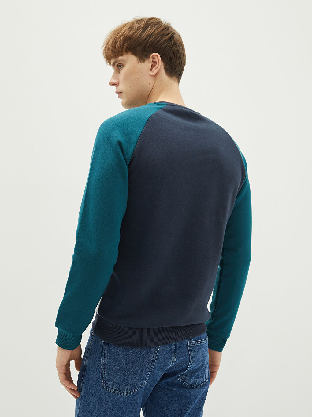 Crew Neck Long Sleeve Color Block Men's Thick Sweatshirt-4