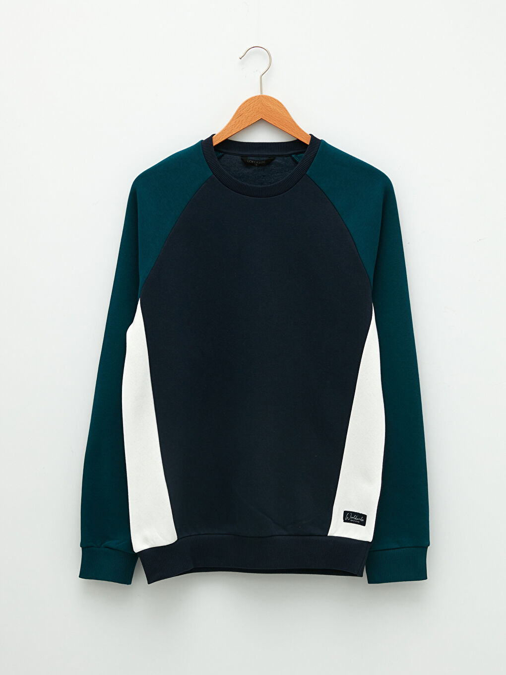 Crew Neck Long Sleeve Color Block Men's Thick Sweatshirt-5