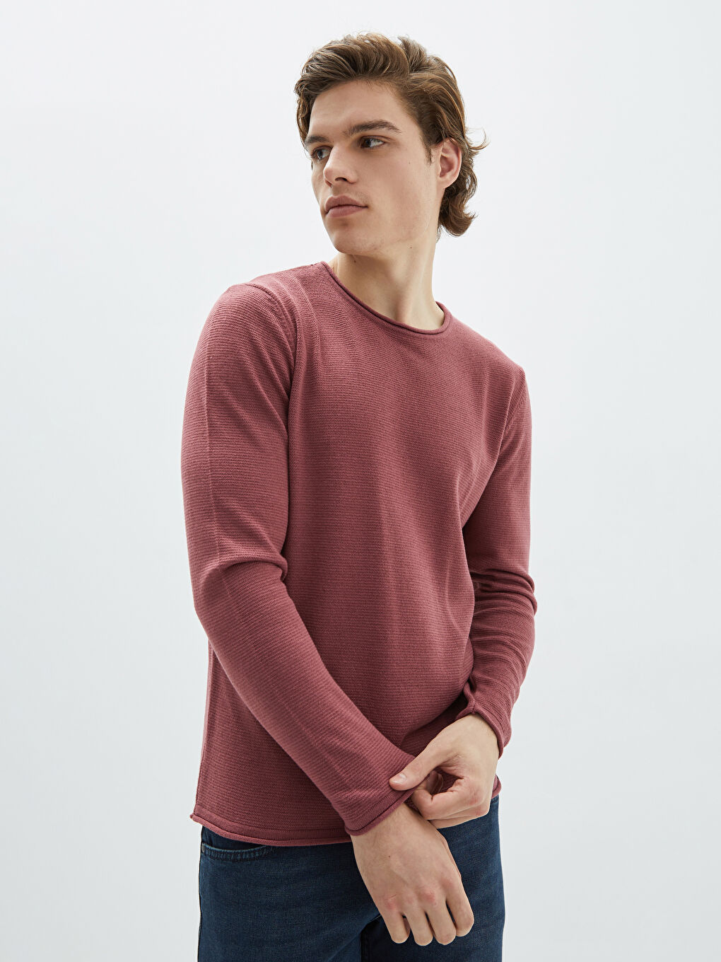 Pembe Bisiklet Yaka Erkek Triko Kazak