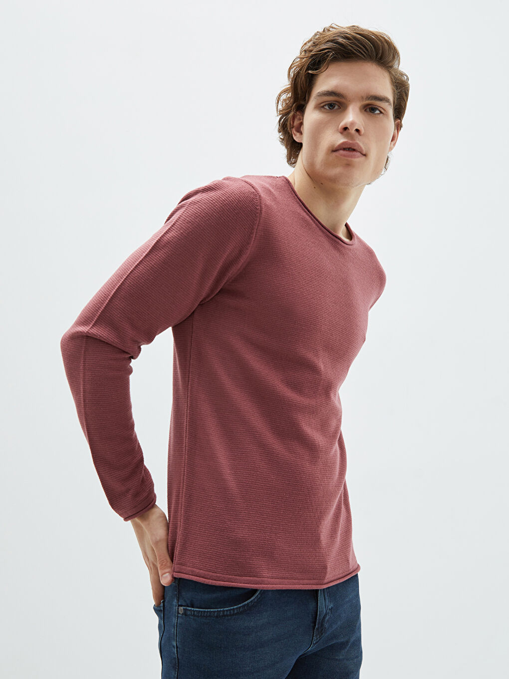 Pembe Bisiklet Yaka Erkek Triko Kazak-1