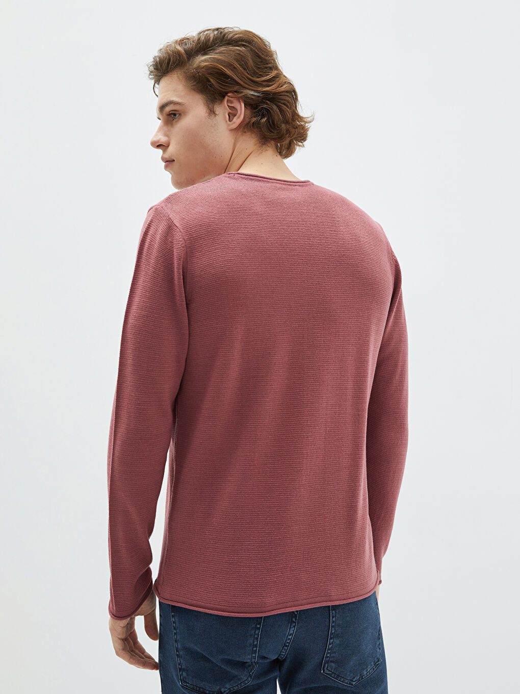 Pembe Bisiklet Yaka Erkek Triko Kazak-4