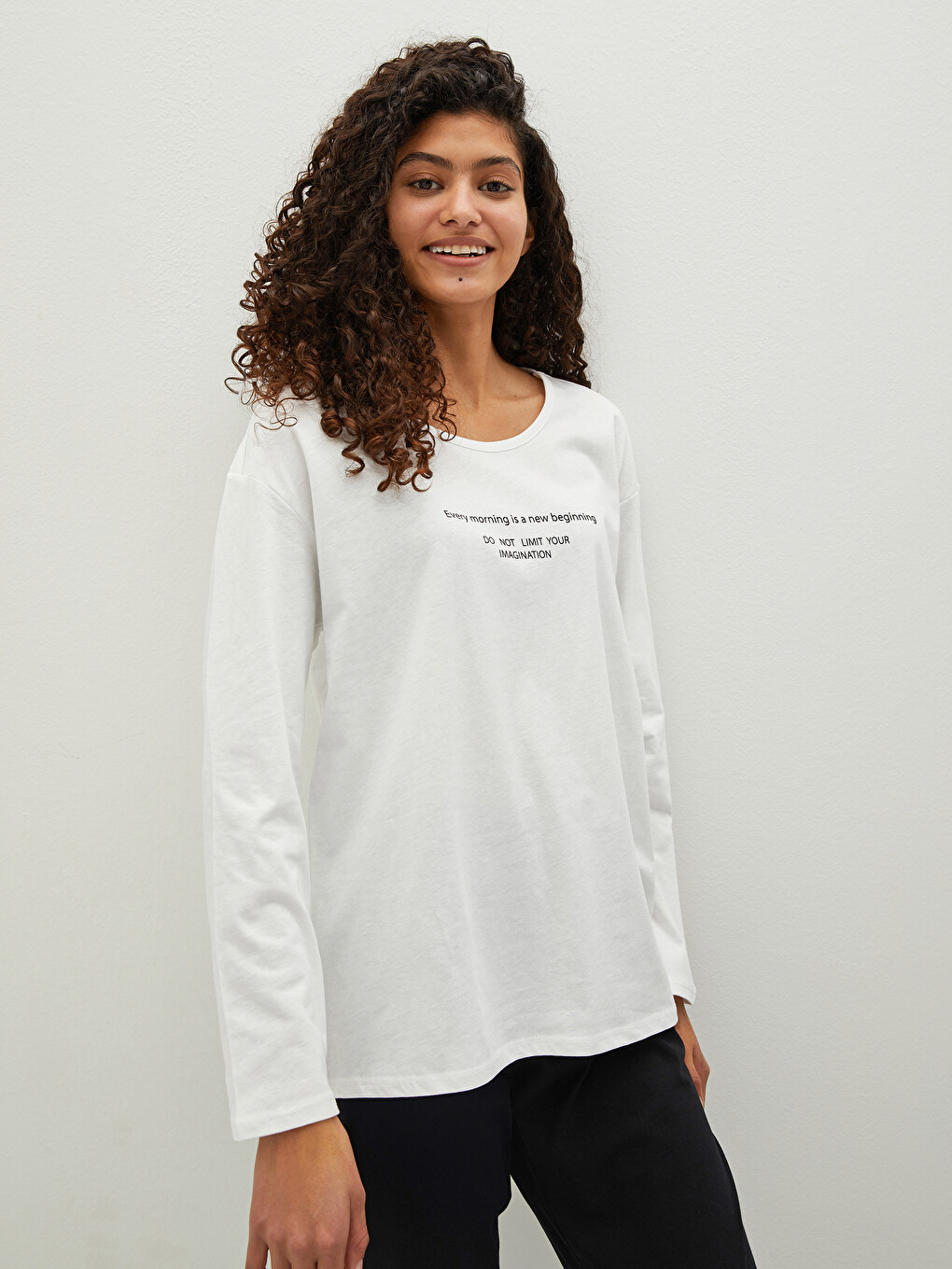 Crew Neck Printed Long Sleeve Cotton Women's Pajama Set