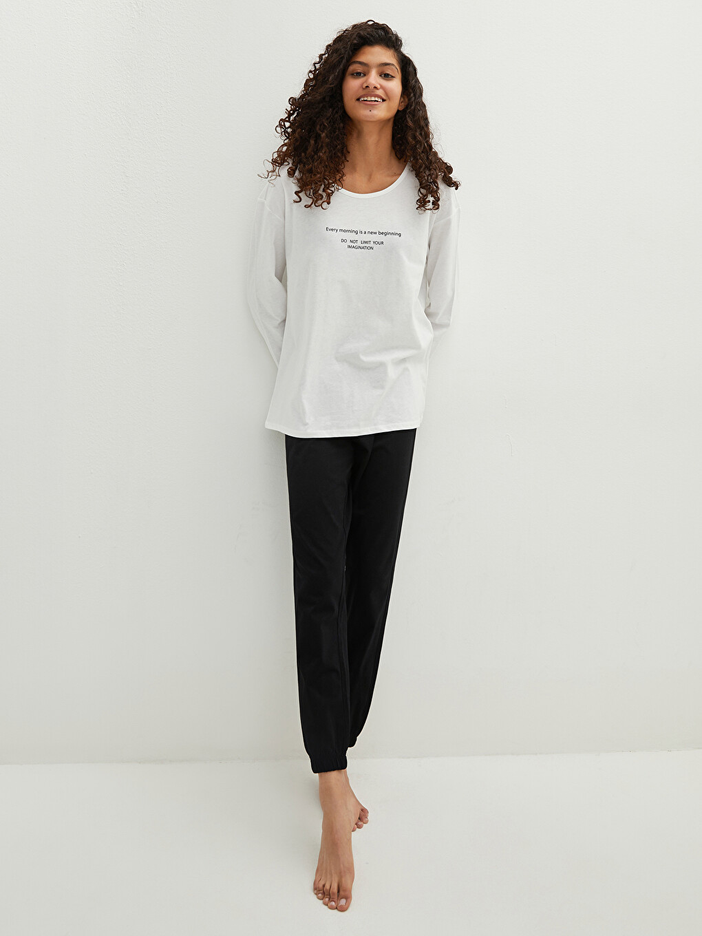 Crew Neck Printed Long Sleeve Cotton Women's Pajama Set-2
