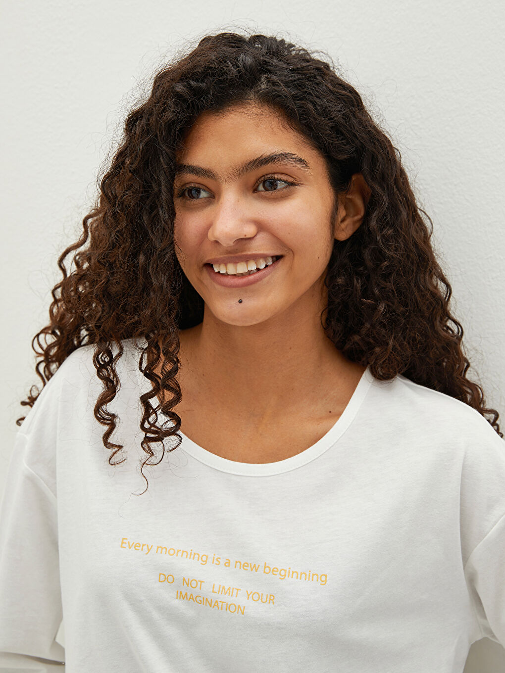 Sarı Bisiklet Yaka Baskılı Uzun Kollu Pamuklu Kadın Pijama Takımı-3