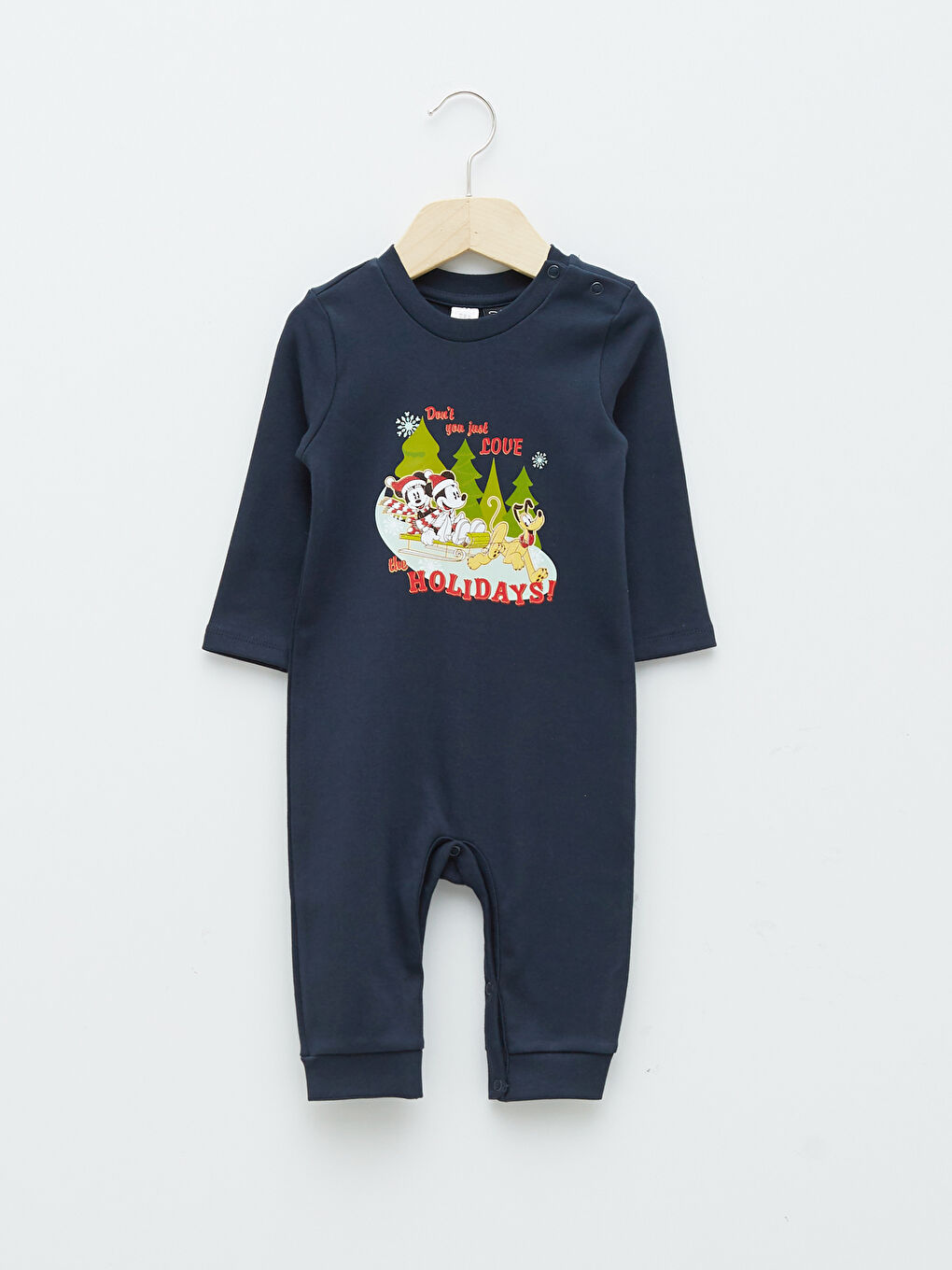 LC WAIKIKI Гащеризон за Бебе Момче Disney Памук с Принт Мики Маус с Дълъг Ръкав и Кръгло Деколте, Комбинация Баща и Син -W1CJ82Z1-HJK