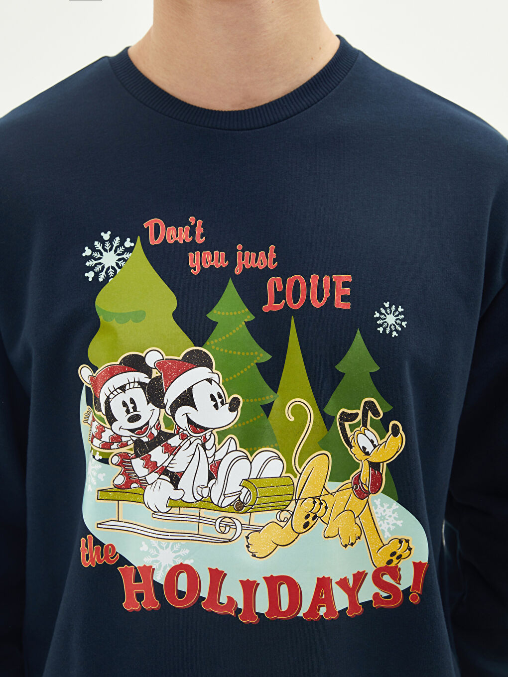 LCW Casual Lacivert Bisiklet Yaka Uzun Kollu Mickey Mouse Baskılı Erkek Sweatshirt Baba ve Oğul Kombini - 3