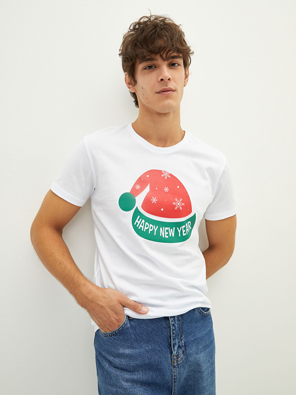 Crew Neck Short Sleeved New Year Themed Combed Men's T-Shirt Father and Son Combination-1