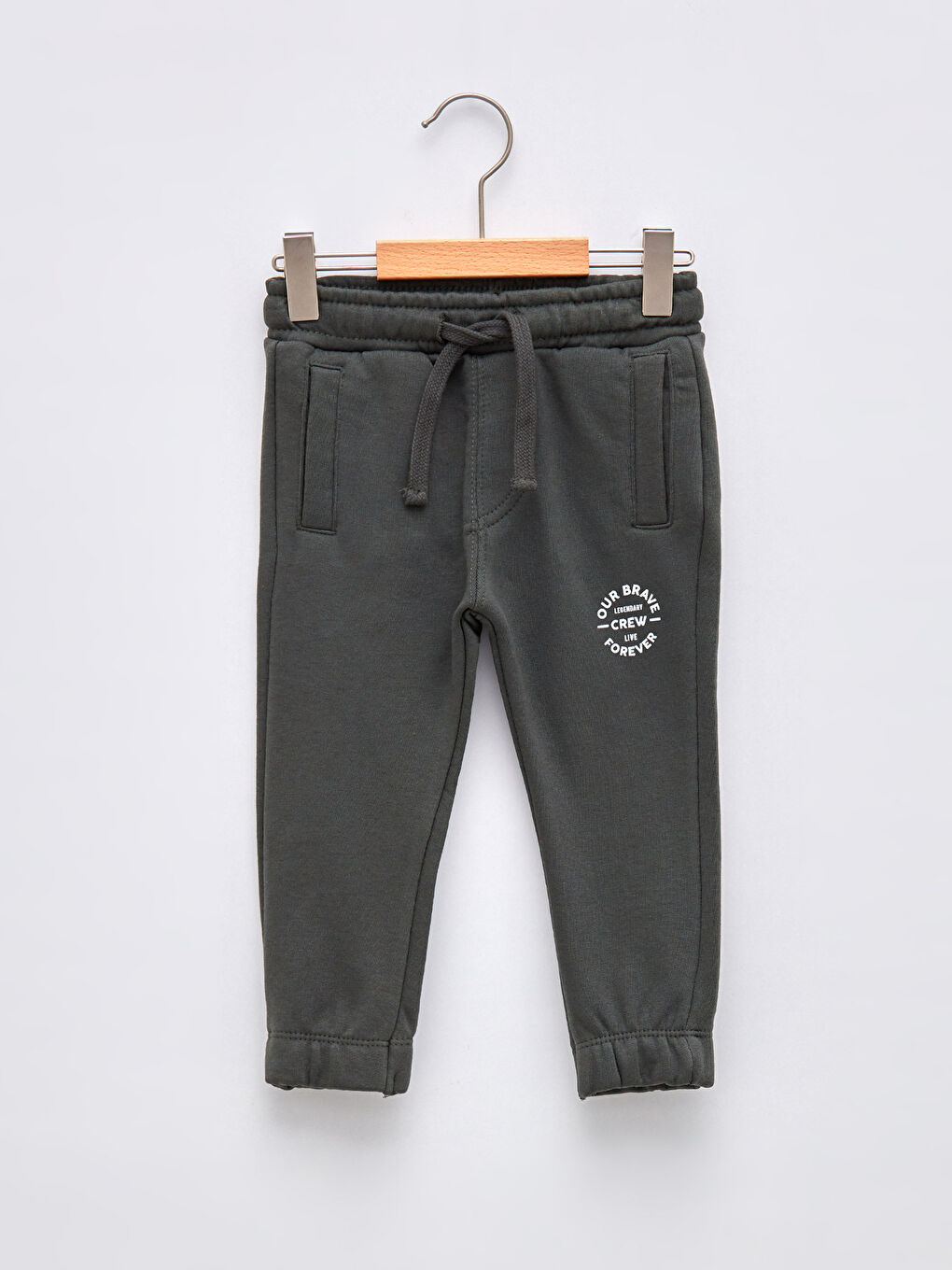 Haki Beli Lastikli Baskılı Erkek Bebek Eşofman Alt Baba ve Oğul Kombini