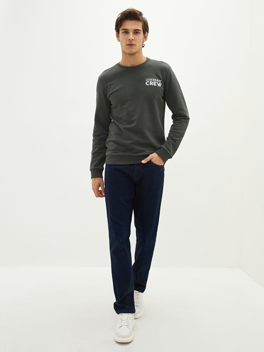 Haki Bisiklet Yaka Uzun Kollu Baskılı Erkek Sweatshirt Baba ve Oğul Kombini-2