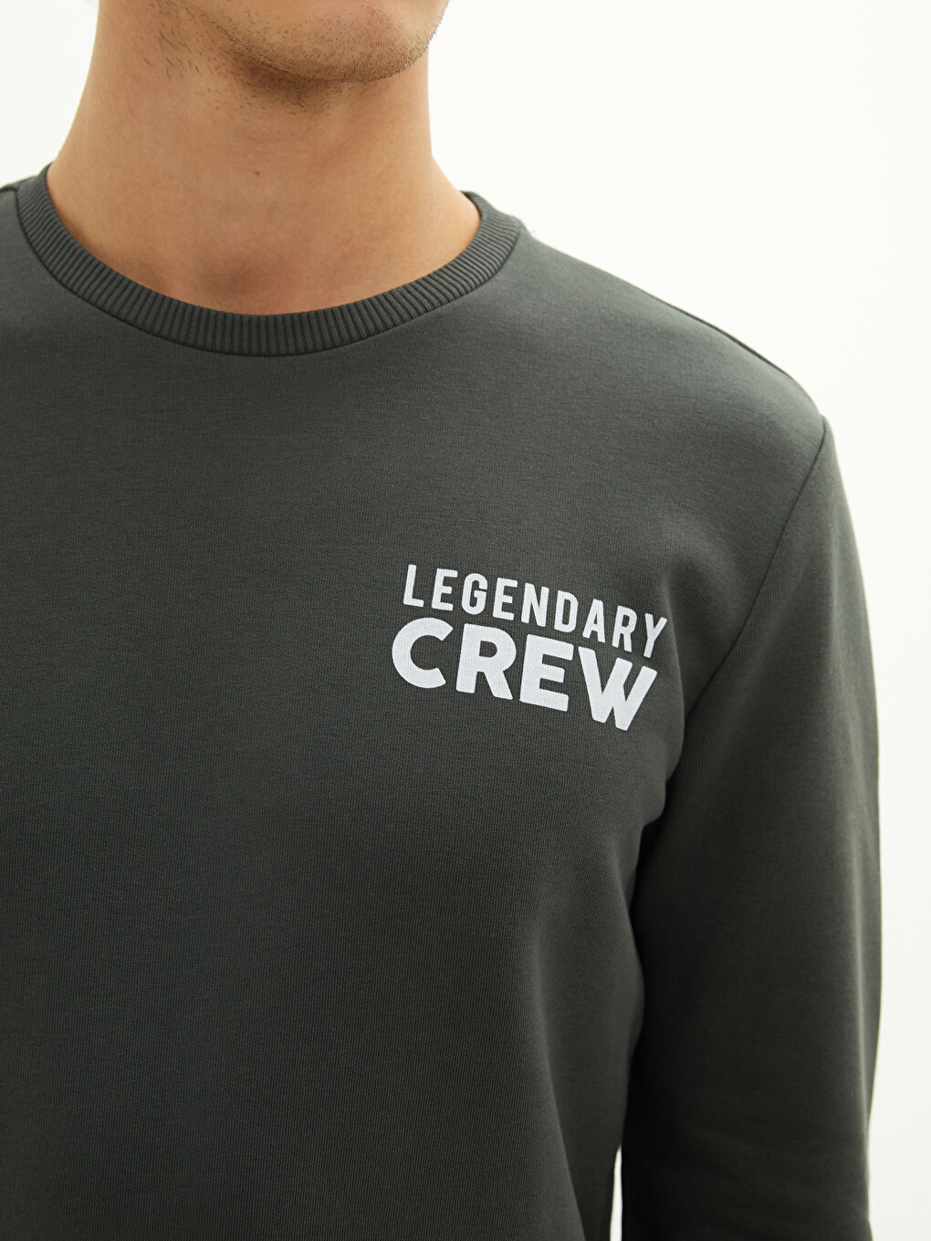 Haki Bisiklet Yaka Uzun Kollu Baskılı Erkek Sweatshirt Baba ve Oğul Kombini-3