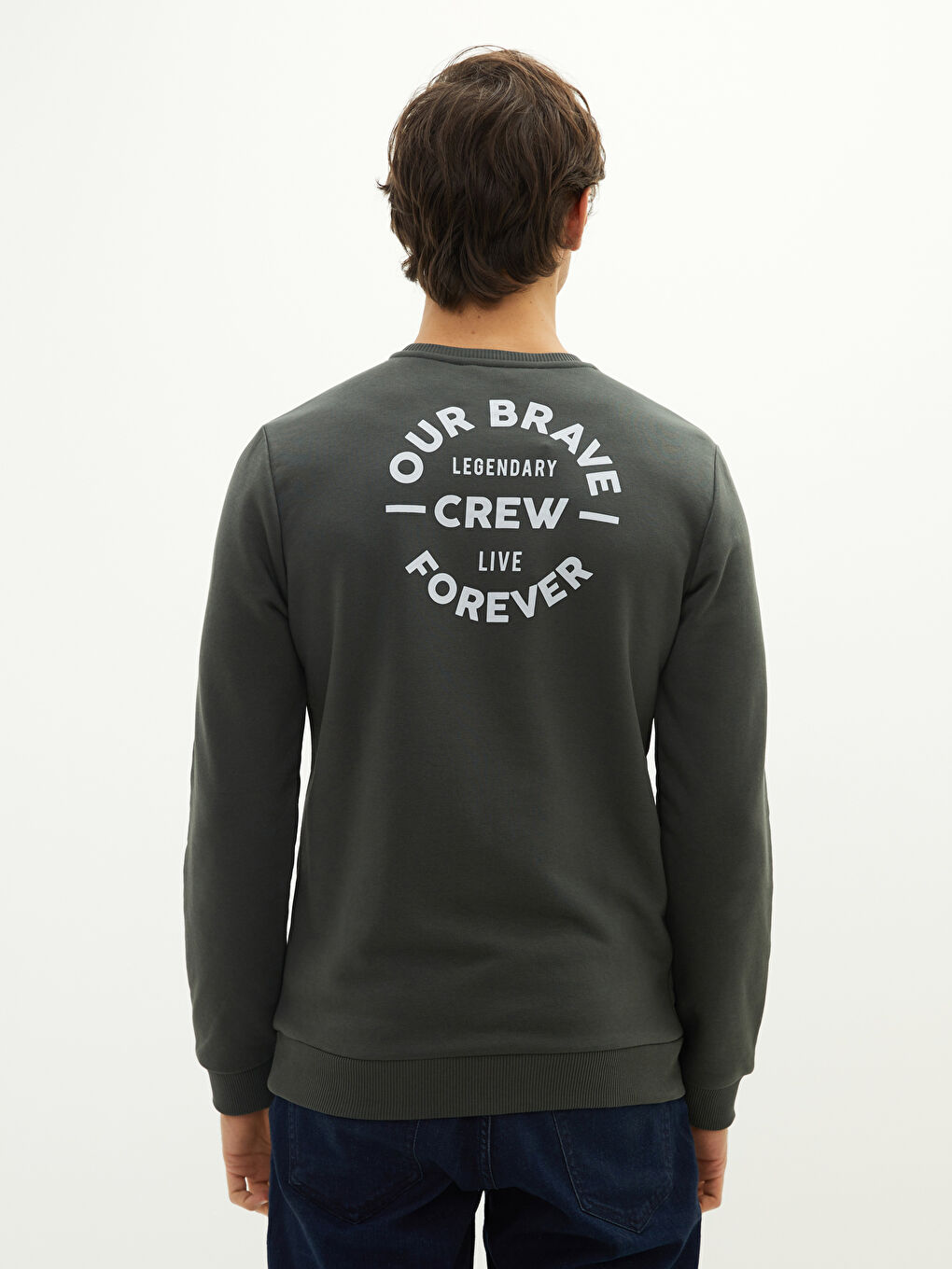 Haki Bisiklet Yaka Uzun Kollu Baskılı Erkek Sweatshirt Baba ve Oğul Kombini-4