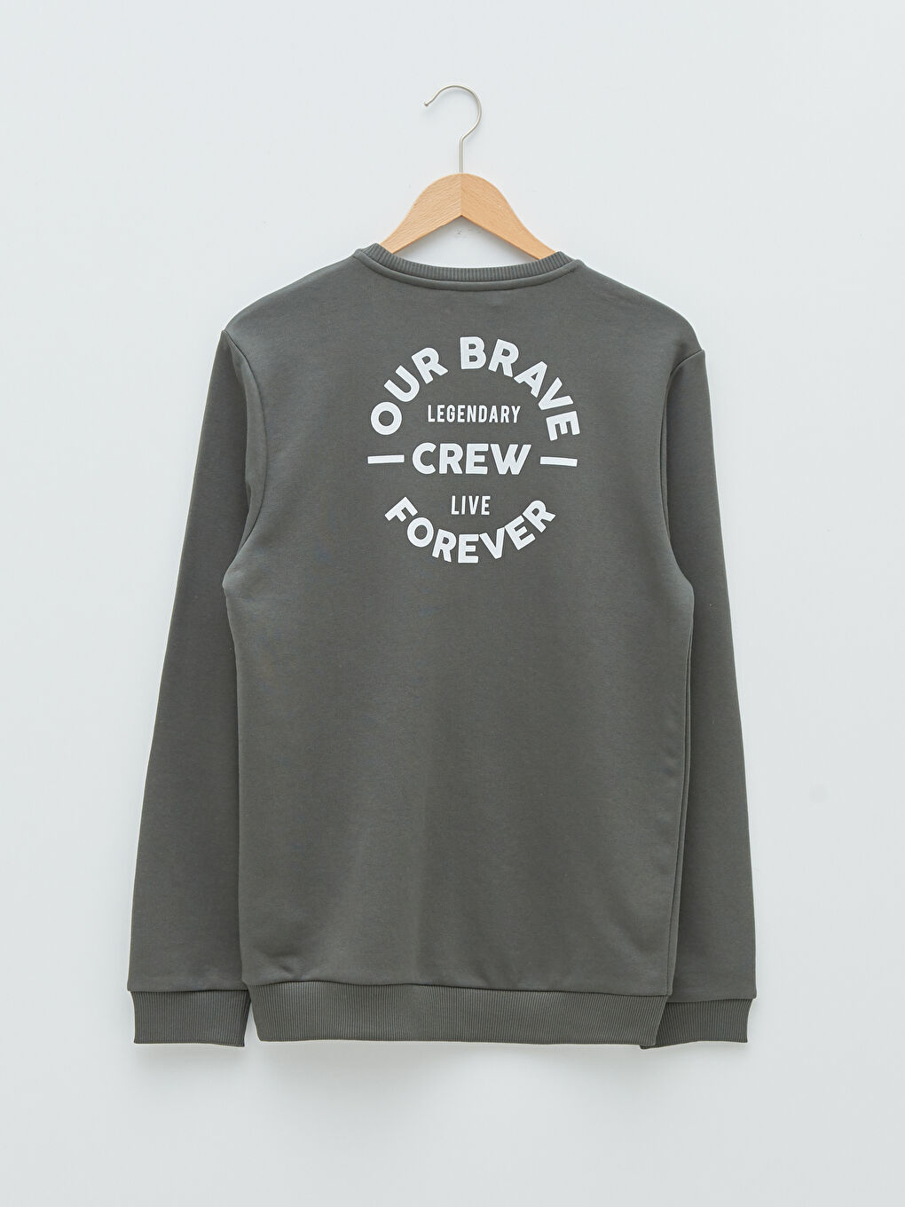 Haki Bisiklet Yaka Uzun Kollu Baskılı Erkek Sweatshirt Baba ve Oğul Kombini-6