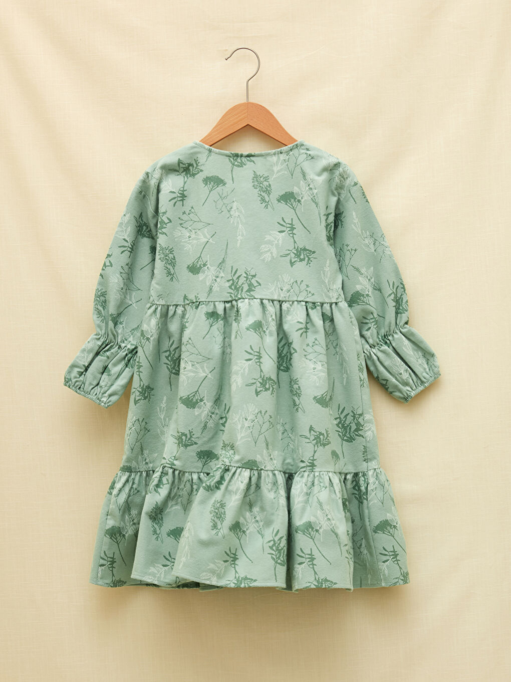 Crew Neck Patterned Long Sleeve Girls' Dress-1