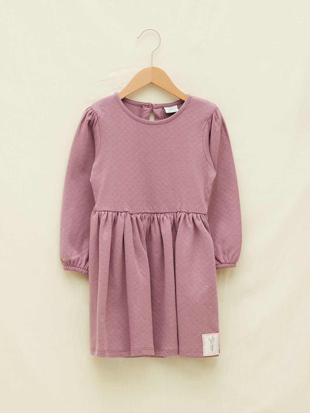Crew Neck Quilted Patterned Long Sleeve Girl's Dress