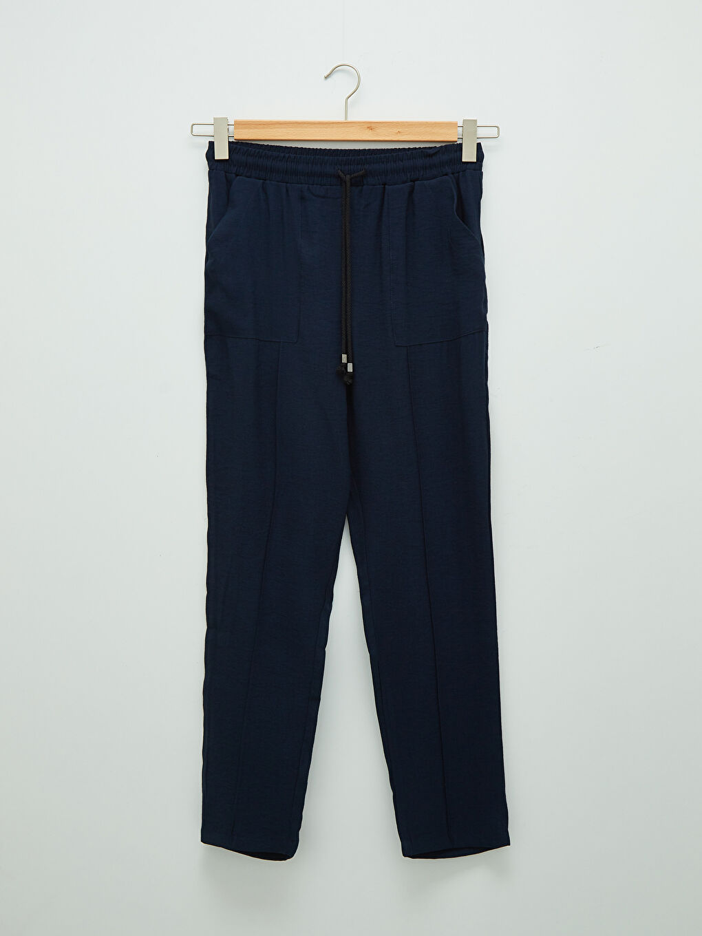 Lacivert Beli Lastikli Düz Cep Detaylı Kadın Pantolon-5