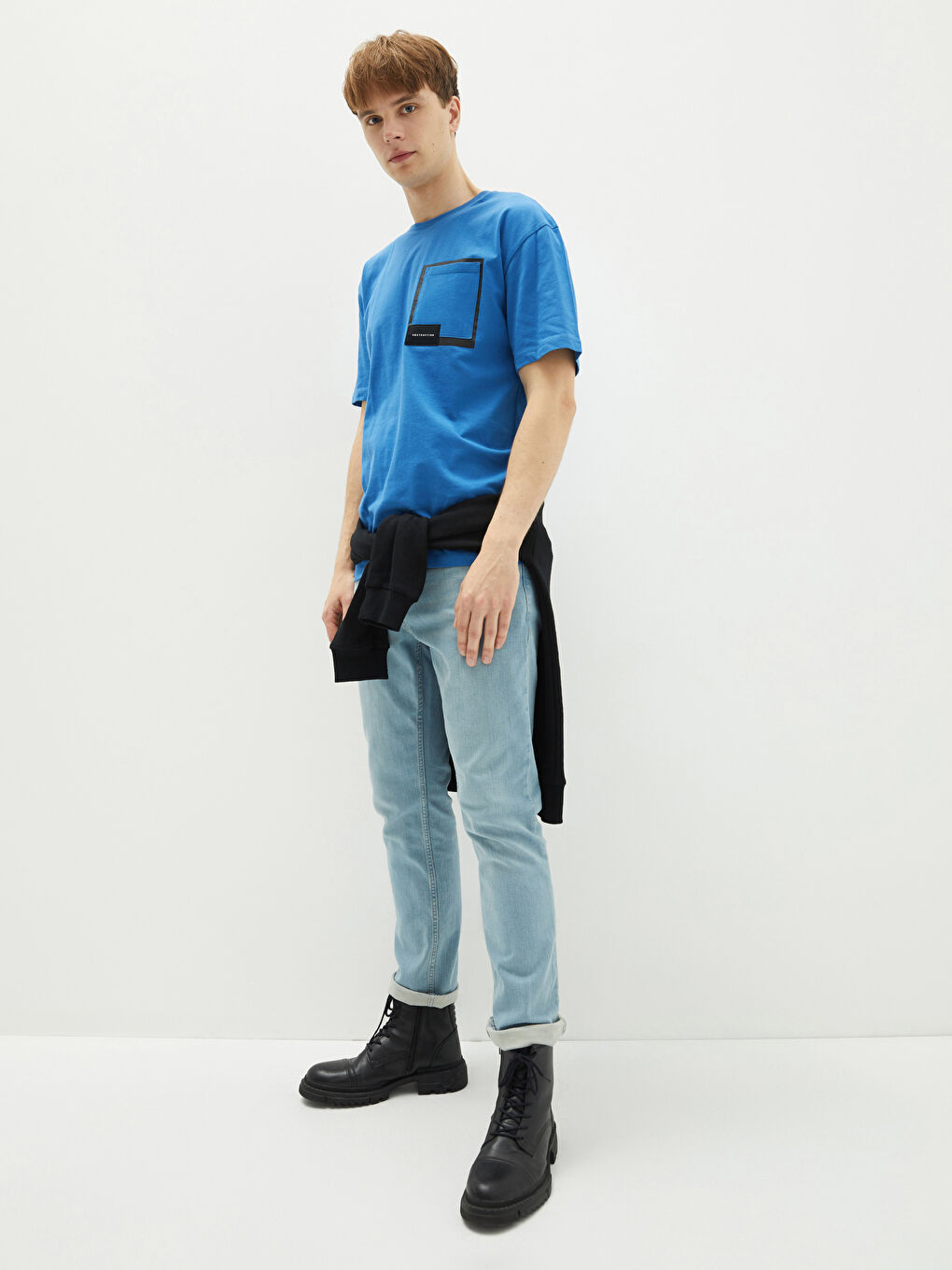 Mavi Bisiklet Yaka Penye Erkek Tişört