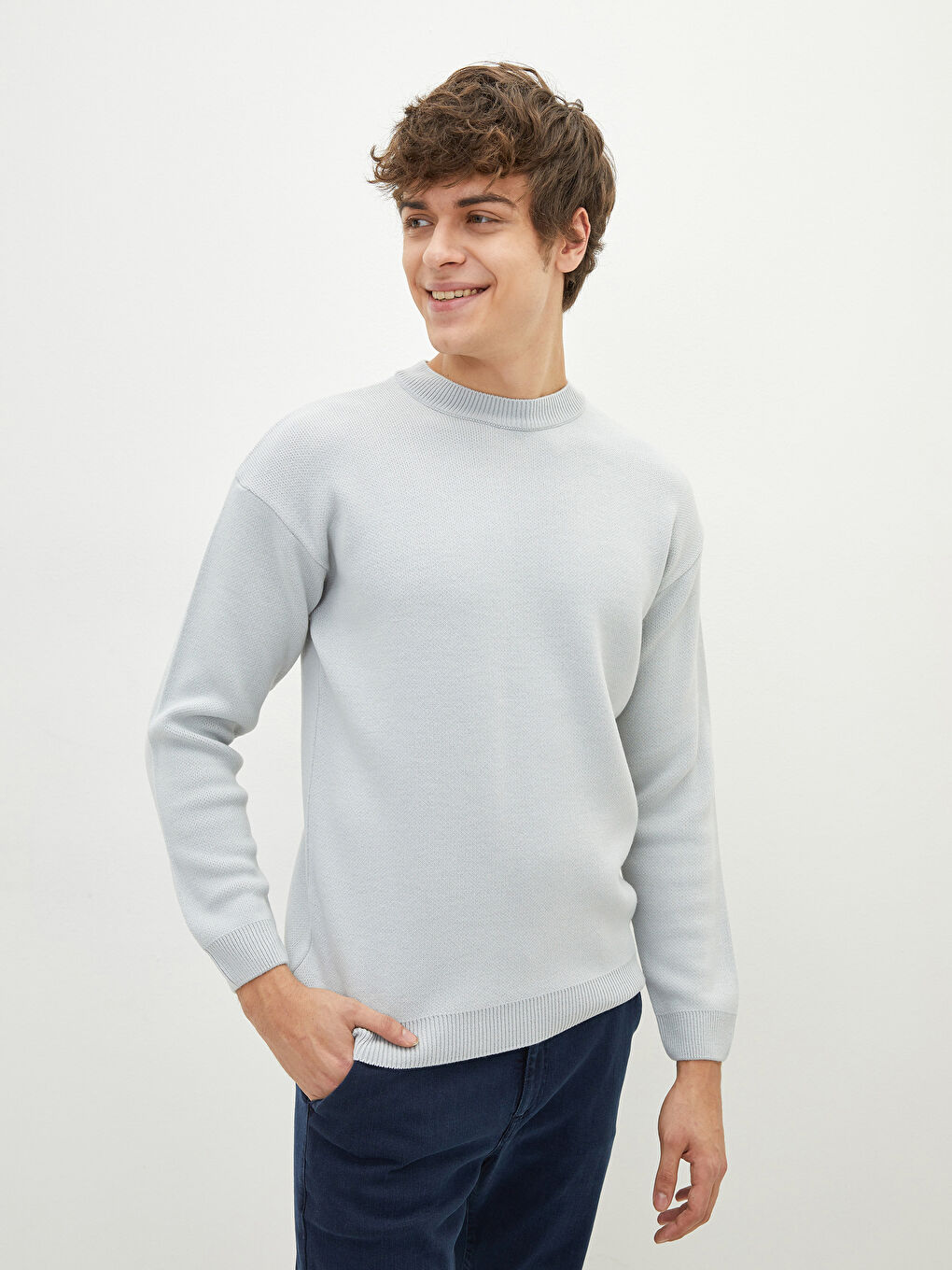 Rundhalsausschnitt Langarm Herren Strickpullover-2