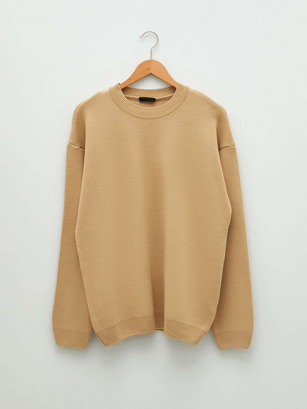 Bej Bisiklet Yaka Erkek Triko Kazak-5