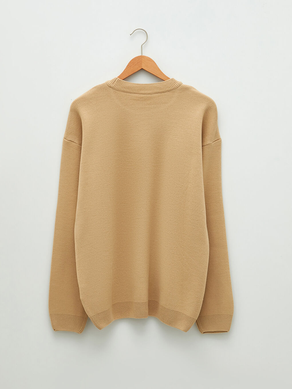 Bej Bisiklet Yaka Erkek Triko Kazak-6