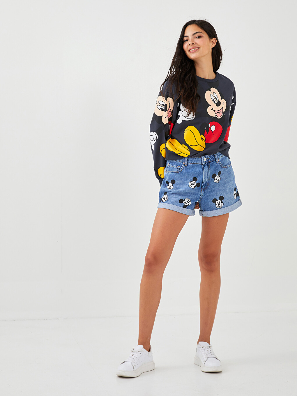 〓Miki〓 XSIDE Slim Fit Mickey Mouse Printed Pocket Detailed Women's Jean