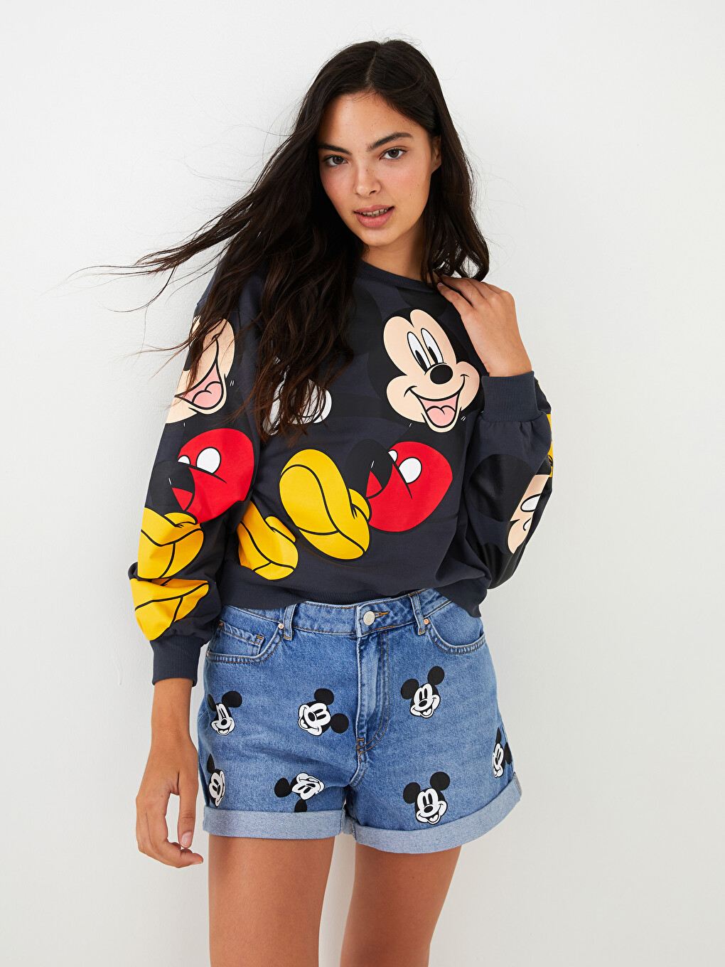 〓Miki〓 XSIDE Slim Fit Mickey Mouse Printed Pocket Detailed Women's Jean
