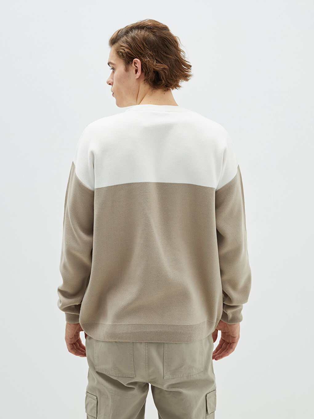 Pull-over en Tricot à Col Rond et Manches Longues Bloc de Couleurs pour Hommes-7