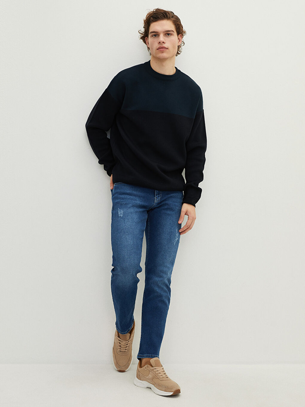 Pull-over en Tricot à Col Rond et Manches Longues Bloc de Couleurs pour Hommes-3