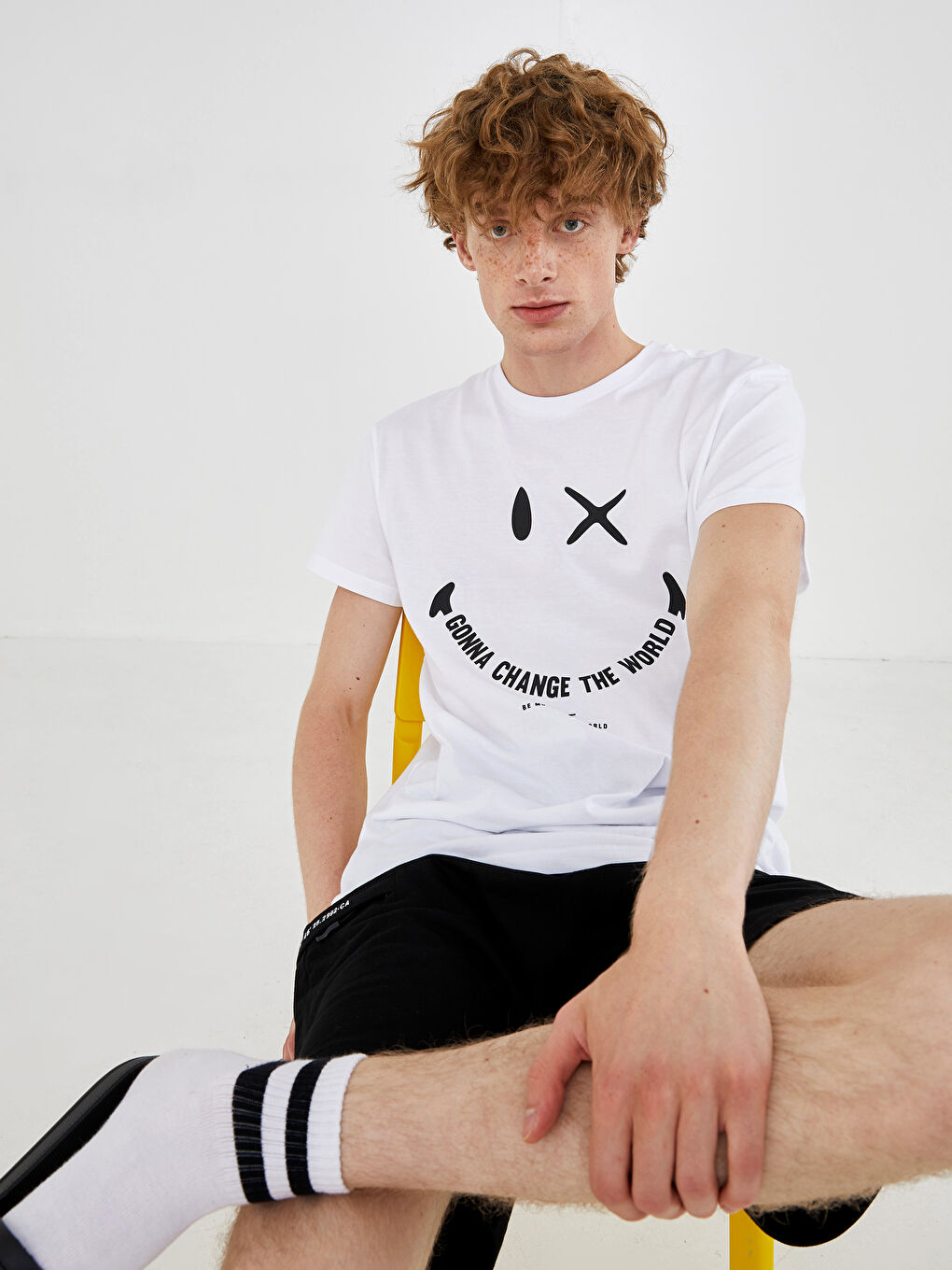 Crew Neck Short Sleeve SmileyWorld Printed Men's T-Shirt-4