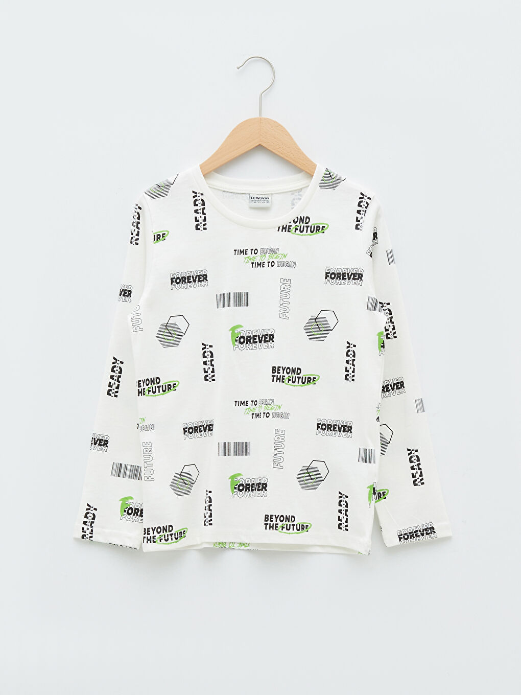 Crew Neck Printed Long Sleeve Cotton Boy T-shirt